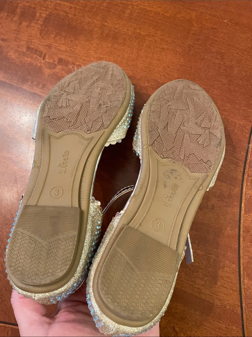 Girls' Sparkle Gold Ankle-Strap Flats